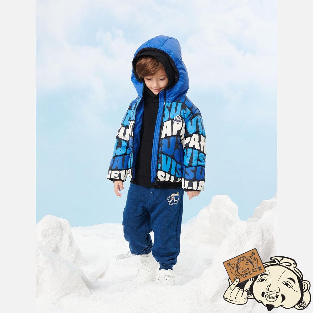 Kids Evisu ALLOVER WAVEY LOGO PRINT DOWN JACKET Bleu | 065YPLABJ