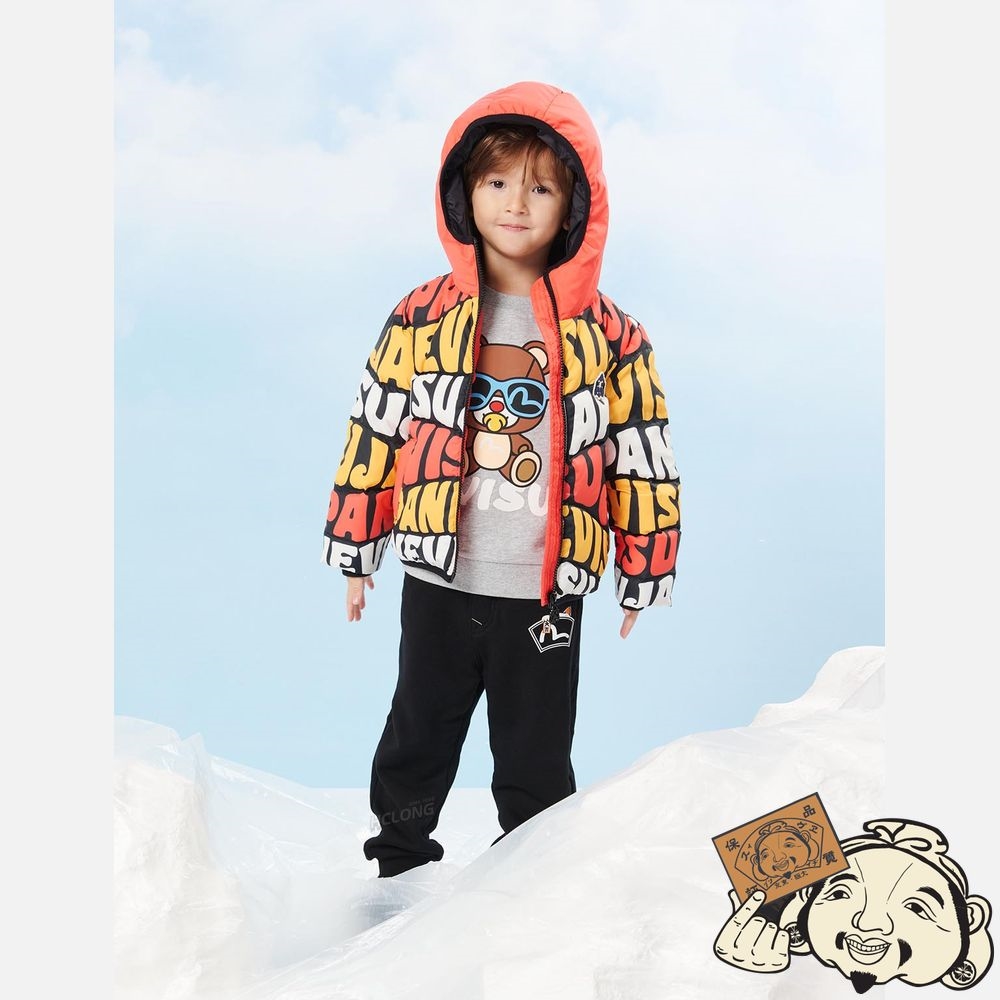 Kids Evisu ALLOVER WAVEY LOGO PRINT DOWN JACKET Orange | 829MVYQXL