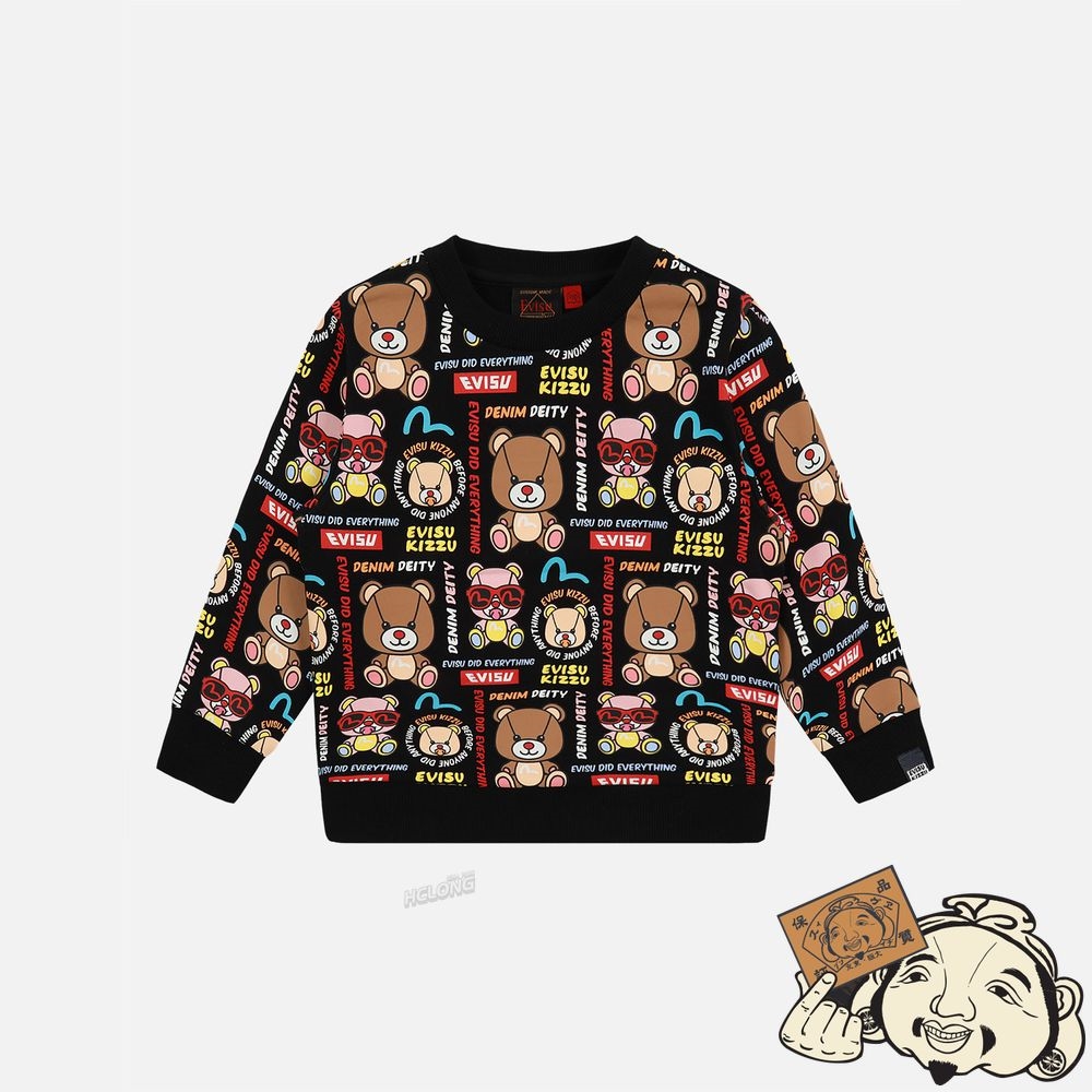 Kids Evisu Allover Bear Print Sweatshirt Noir | 841ZPHNDK