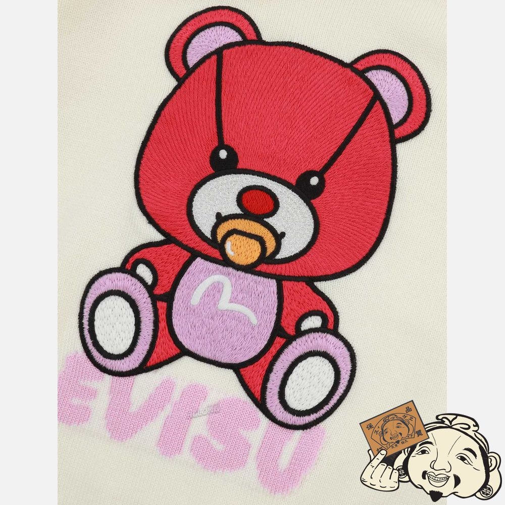 Kids Evisu BEAR APPLIQUÉ KNITTED SWEATER Blanche | 361DHCBON