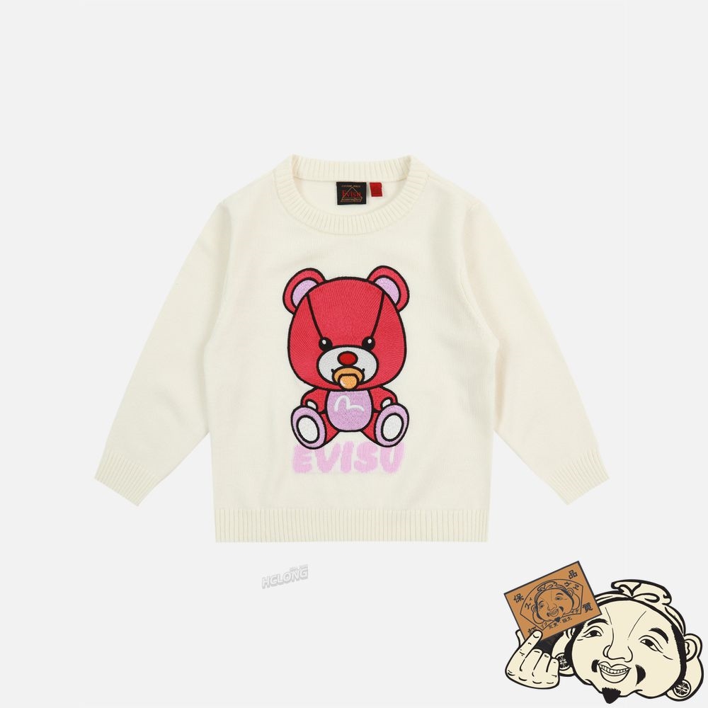 Kids Evisu BEAR APPLIQUÉ KNITTED SWEATER Blanche | 361DHCBON
