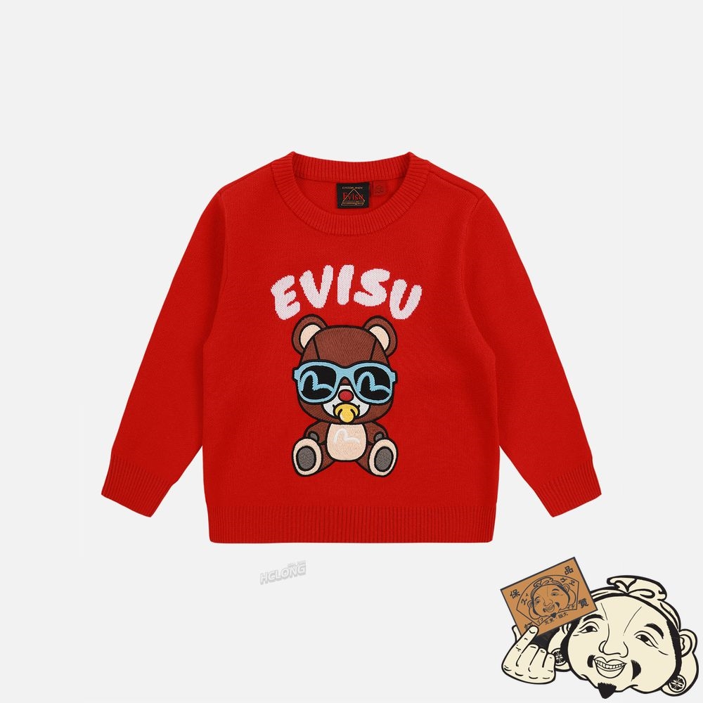 Kids Evisu BEAR APPLIQUÉ KNITTED SWEATER Rouge | 563BVKYCZ