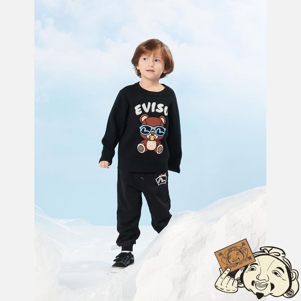 Kids Evisu BEAR APPLIQUÉ KNITTED SWEATER Noir | 910GMYBWV