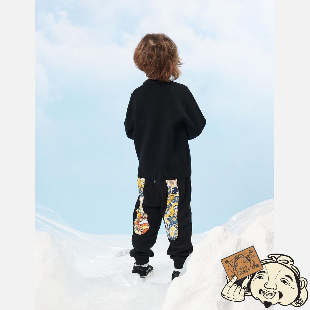 Kids Evisu BEAR APPLIQUÉ KNITTED SWEATER Noir | 910GMYBWV