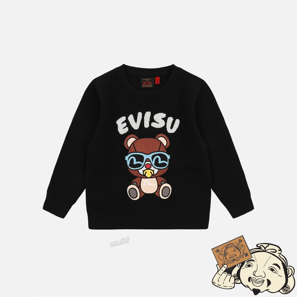 Kids Evisu BEAR APPLIQUÉ KNITTED SWEATER Noir | 910GMYBWV