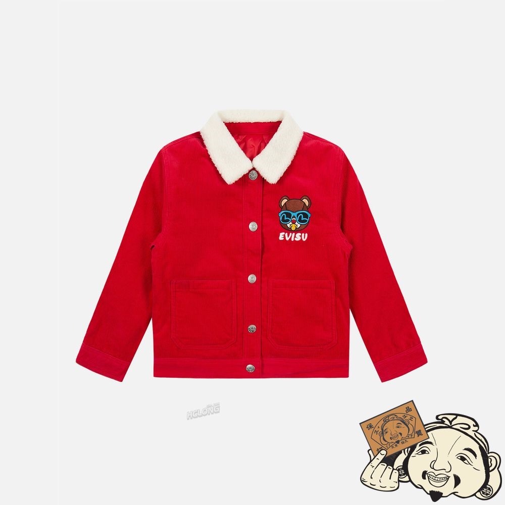 Kids Evisu BEAR BADGE CORDUROY JACKET Rouge | 921RXCAPM