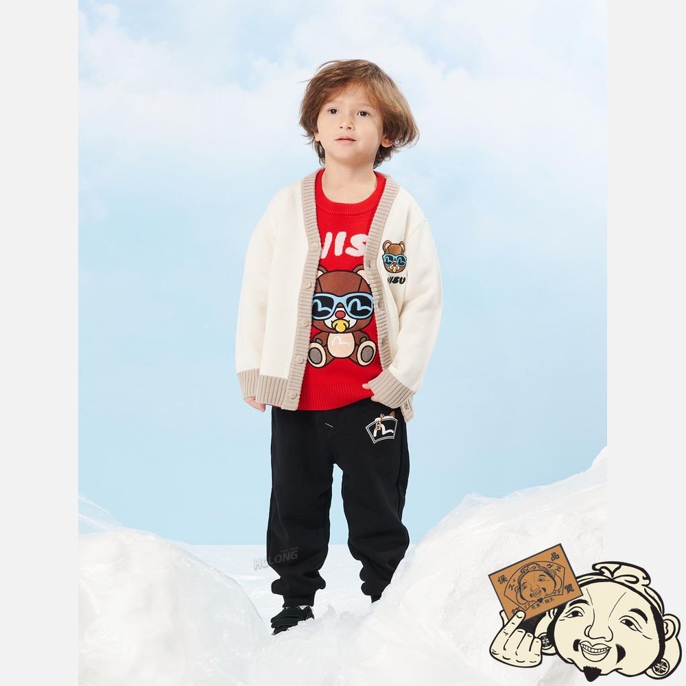 Kids Evisu BEAR BADGE WOOL CARDIGAN Blanche | 197UHZNFX