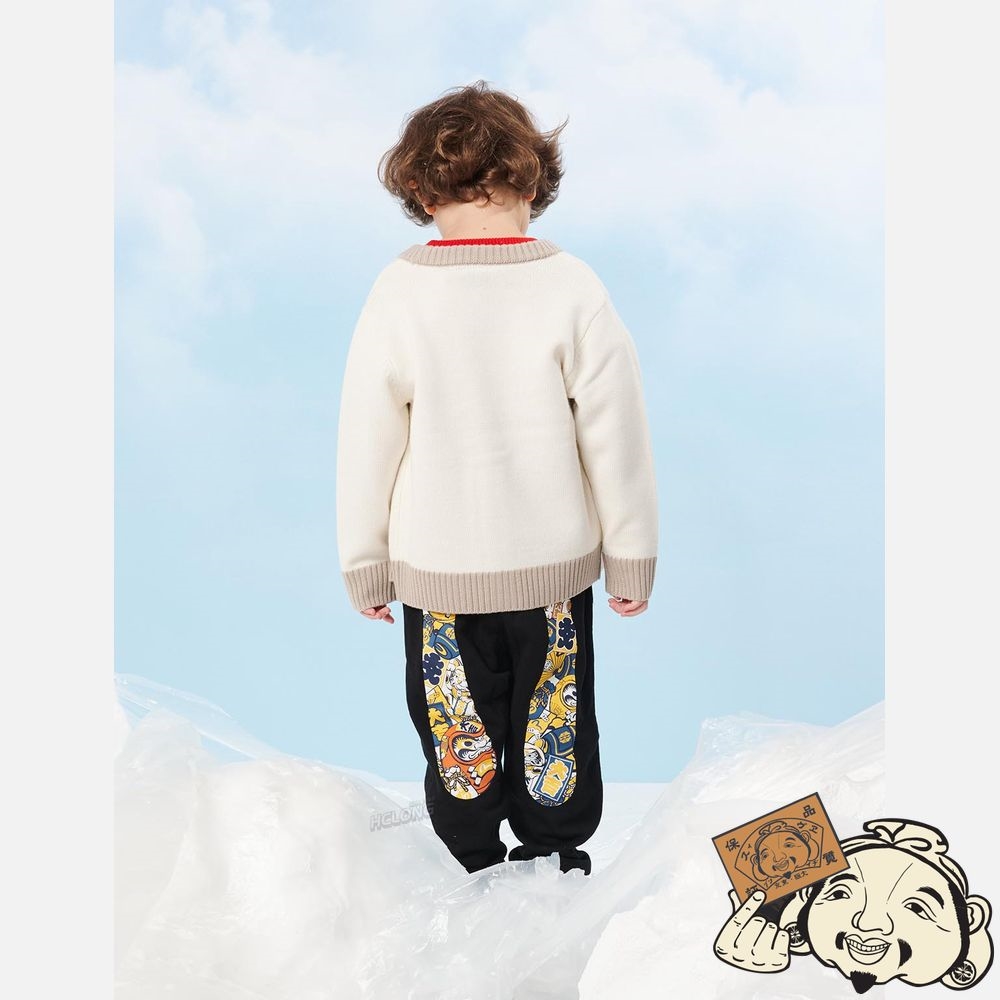 Kids Evisu BEAR BADGE WOOL CARDIGAN Blanche | 197UHZNFX