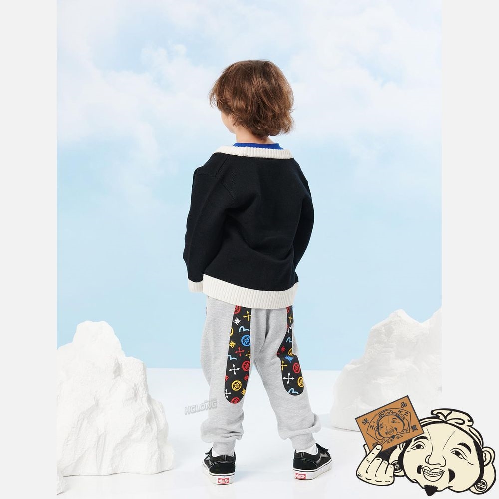 Kids Evisu BEAR BADGE WOOL CARDIGAN Noir | 843XPRBSJ