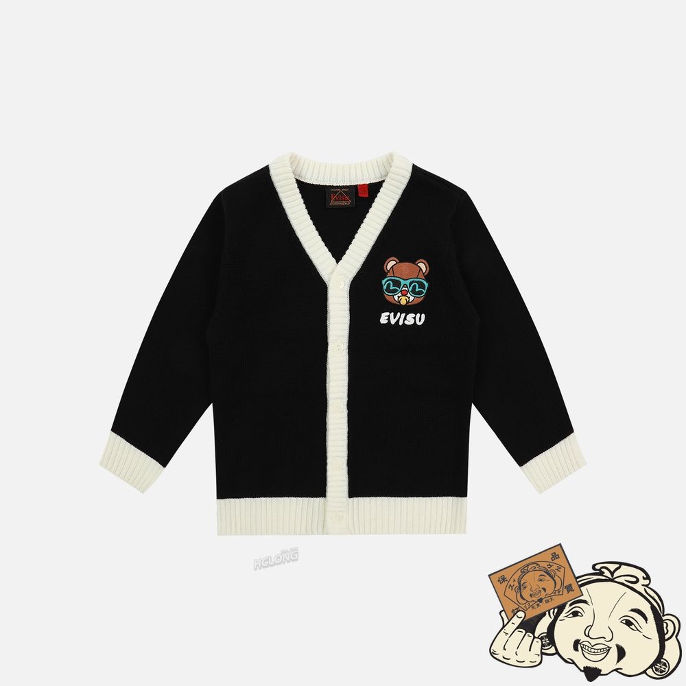 Kids Evisu BEAR BADGE WOOL CARDIGAN Noir | 843XPRBSJ