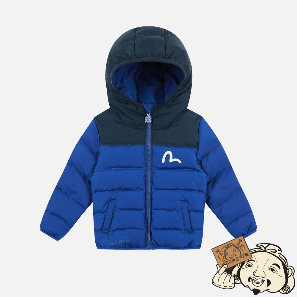 Kids Evisu BEAR PRINT COLORBLOCK DOWN JACKET Bleu | 613FHKBOX
