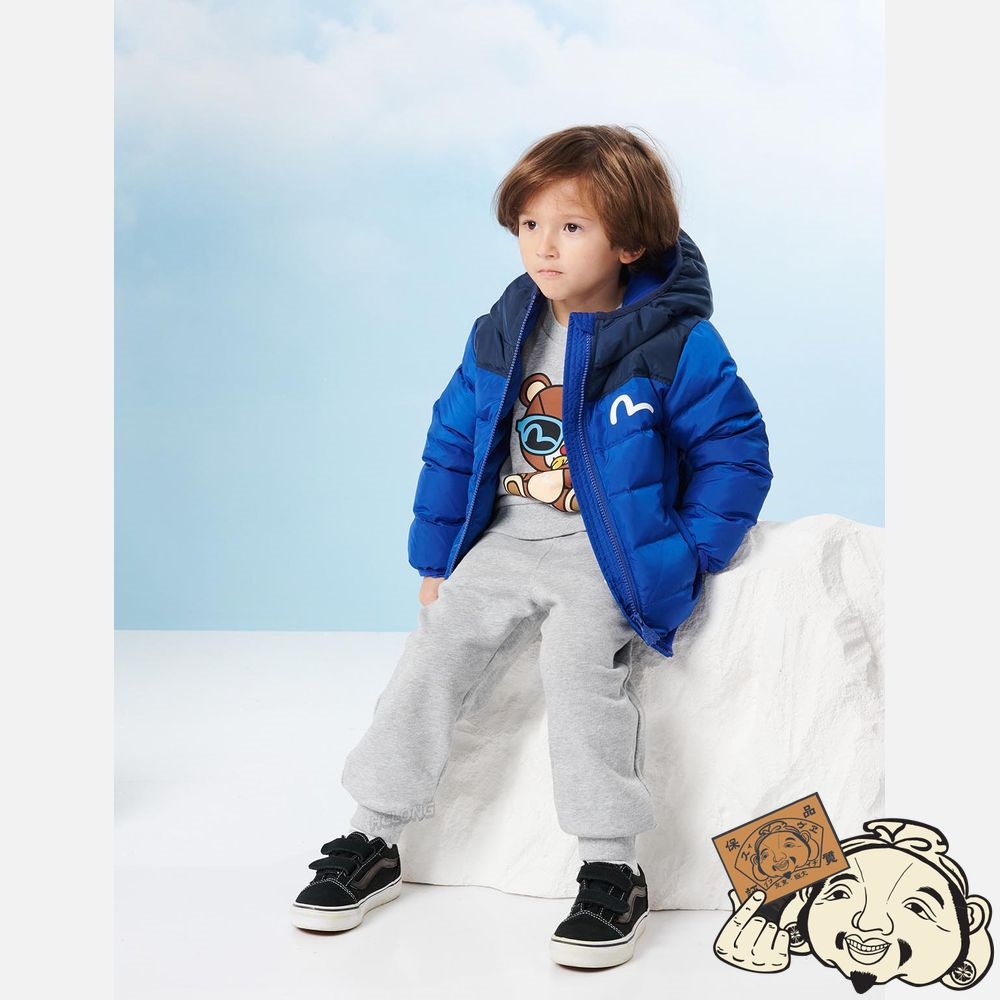 Kids Evisu BEAR PRINT COLORBLOCK DOWN JACKET Bleu | 613FHKBOX