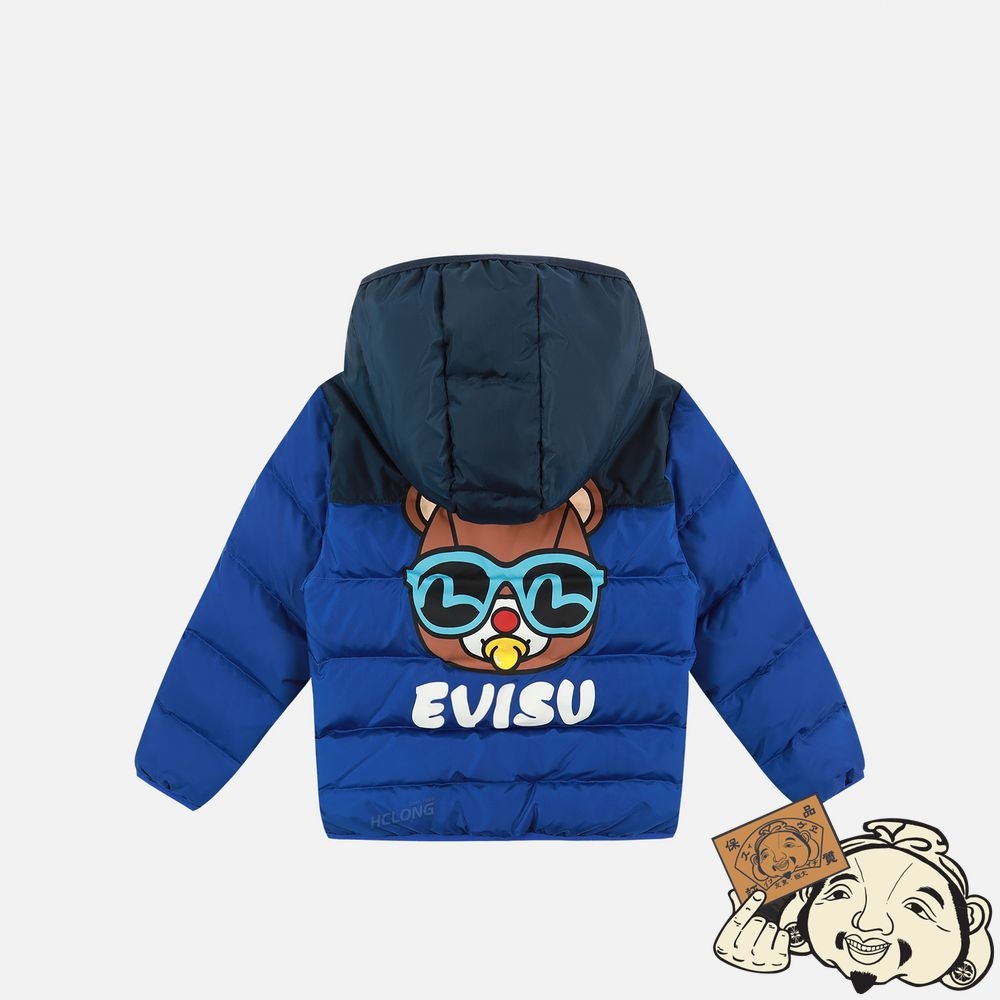 Kids Evisu BEAR PRINT COLORBLOCK DOWN JACKET Bleu | 613FHKBOX