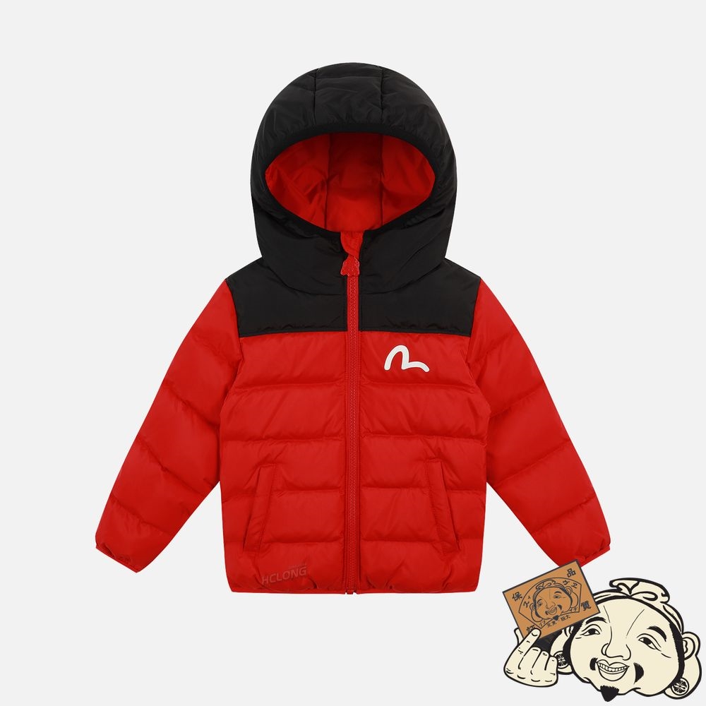 Kids Evisu BEAR PRINT COLORBLOCK DOWN JACKET Rouge | 912YCJGKR