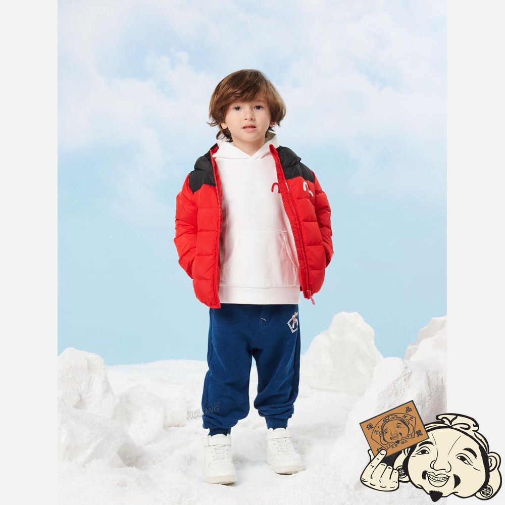 Kids Evisu BEAR PRINT COLORBLOCK DOWN JACKET Rouge | 912YCJGKR