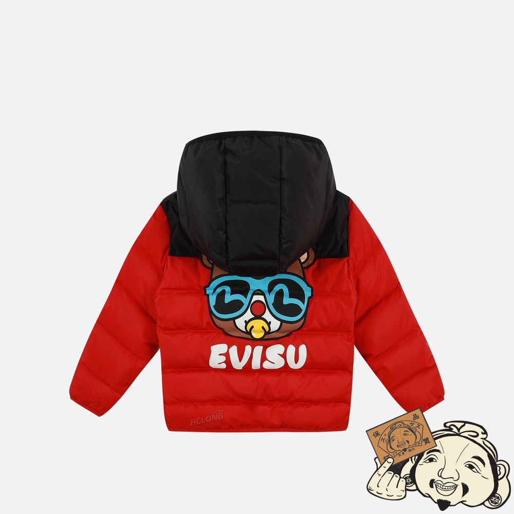 Kids Evisu BEAR PRINT COLORBLOCK DOWN JACKET Rouge | 912YCJGKR