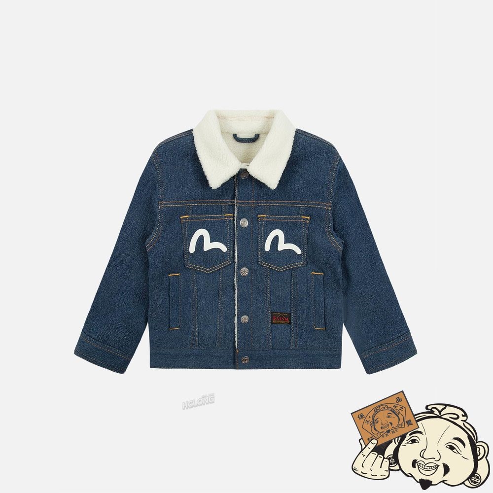 Kids Evisu BEAR PRINT FLEECE LINED DENIM JACKET Indigo | 098DMYUCQ