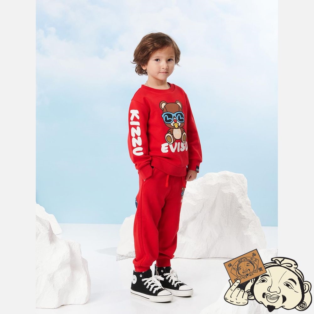 Kids Evisu BEAR PRINT SWEATSHIRT Rouge | 368ATYMXE