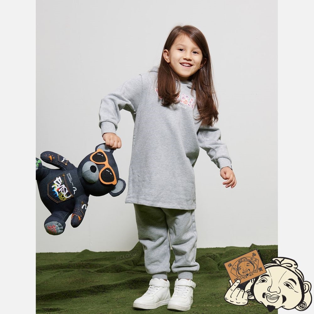 Kids Evisu BRUSHSTROKE DAICOCK PRINT HOODED TUNIC Grise | 406WSKFUB