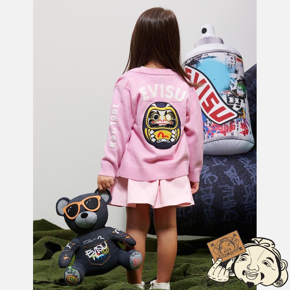 Kids Evisu DARUMA APPLIQUÉ KNITTED CARDIGAN Rose | 019BZEMKJ