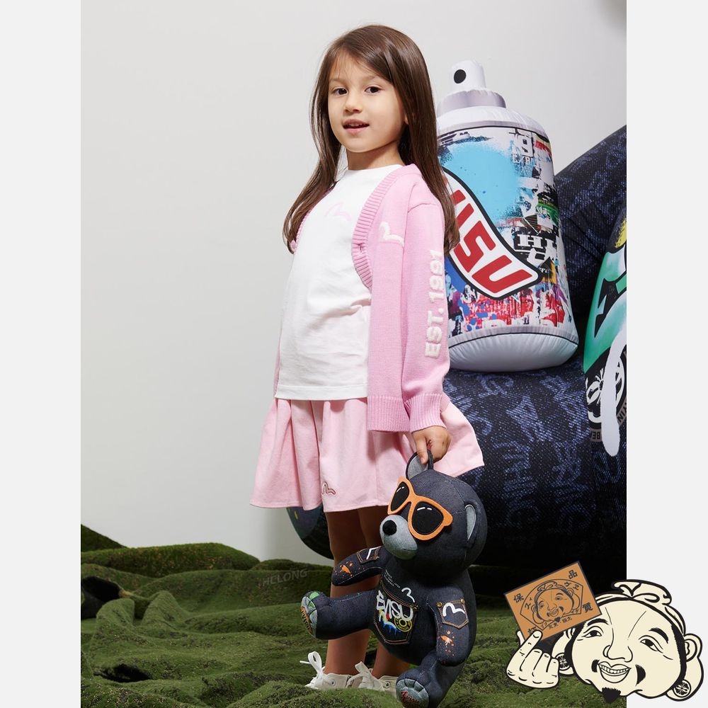 Kids Evisu DARUMA APPLIQUÉ KNITTED CARDIGAN Rose | 019BZEMKJ