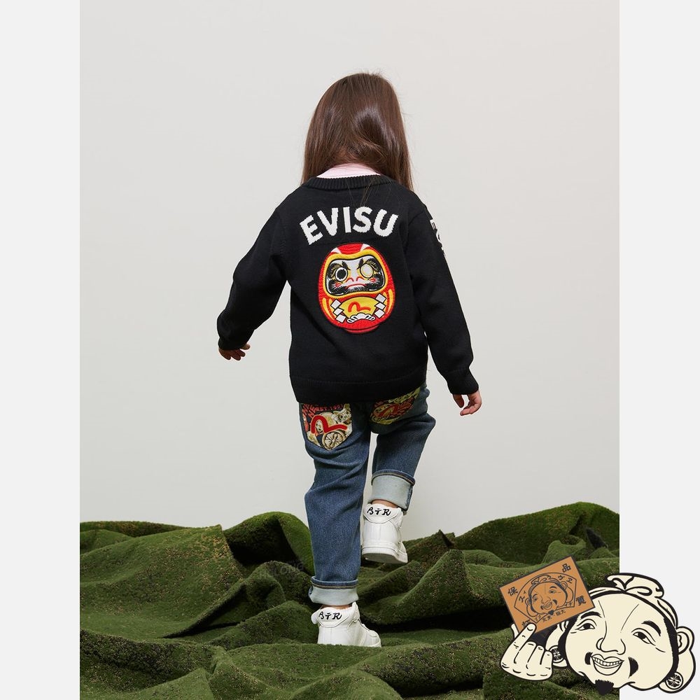 Kids Evisu DARUMA APPLIQUÉ KNITTED CARDIGAN Noir | 851ACRHWM