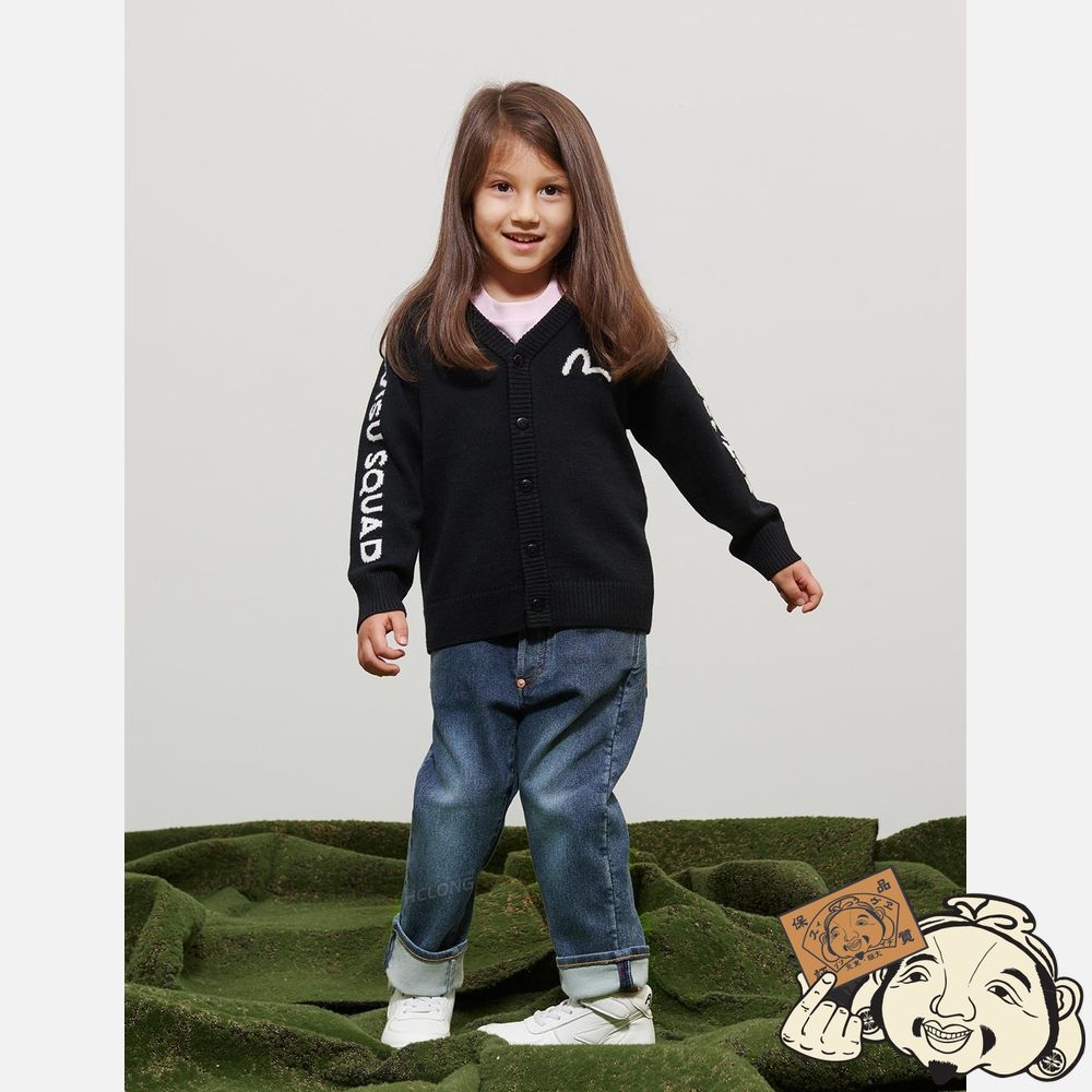 Kids Evisu DARUMA APPLIQUÉ KNITTED CARDIGAN Noir | 851ACRHWM