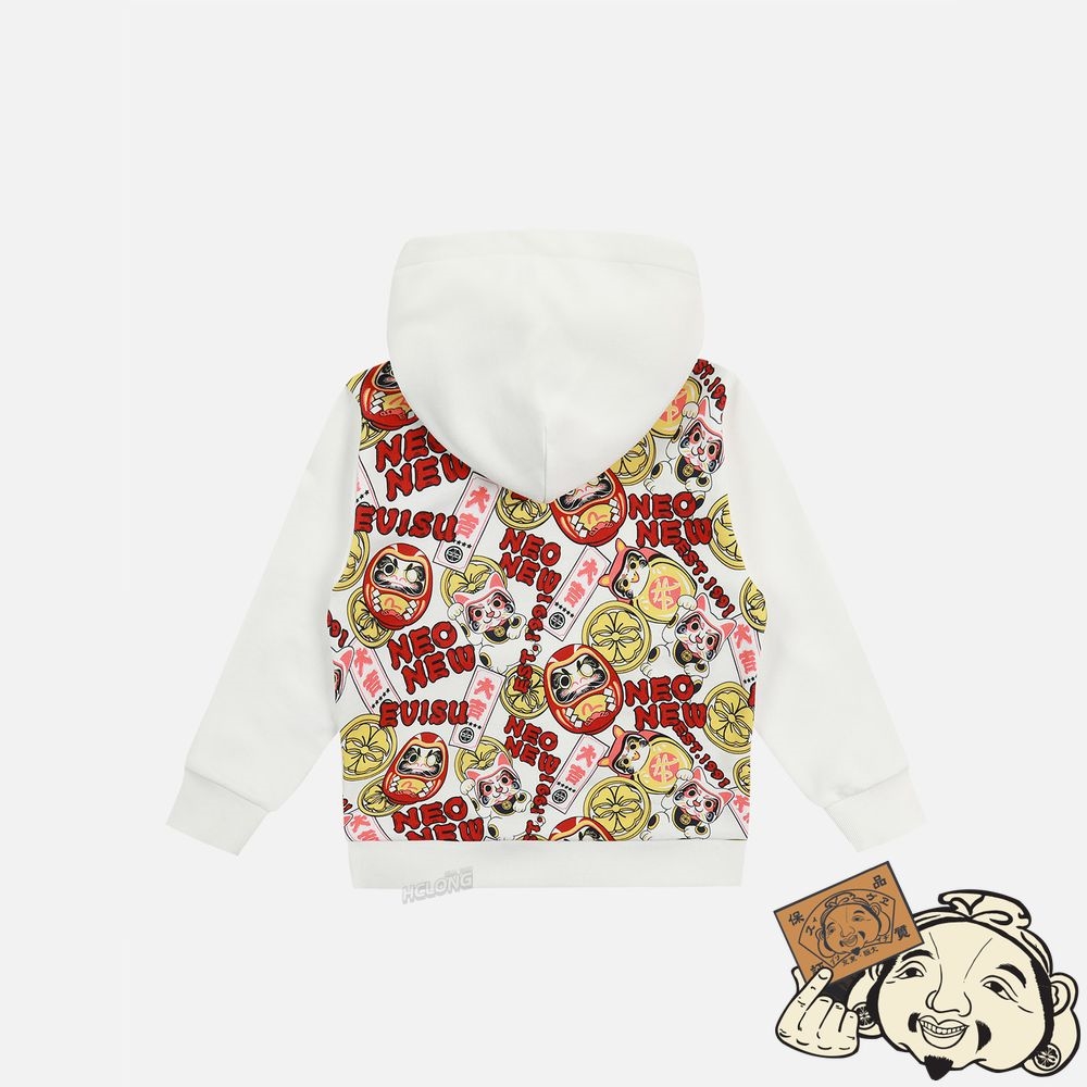 Kids Evisu DARUMA BUDDIES PRINT HOODIE Blanche | 126NGHQJY