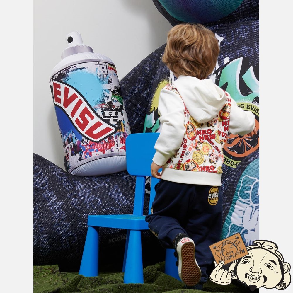 Kids Evisu DARUMA BUDDIES PRINT HOODIE Blanche | 126NGHQJY