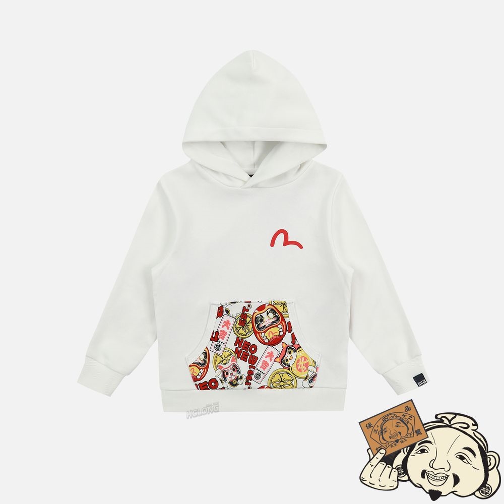 Kids Evisu DARUMA BUDDIES PRINT HOODIE Blanche | 126NGHQJY