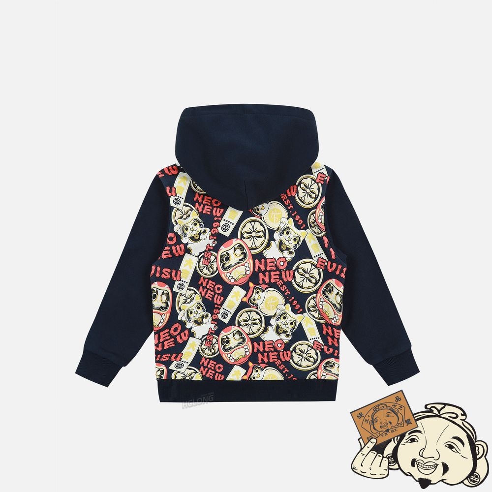 Kids Evisu DARUMA BUDDIES PRINT HOODIE Bleu Marine | 752NUERFO