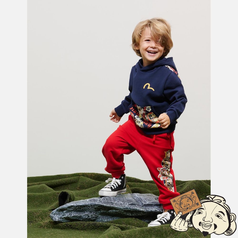 Kids Evisu DARUMA BUDDIES PRINT HOODIE Bleu Marine | 752NUERFO