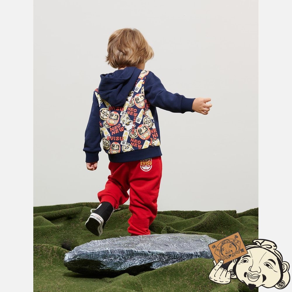 Kids Evisu DARUMA BUDDIES PRINT HOODIE Bleu Marine | 752NUERFO
