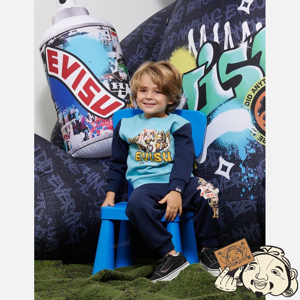 Kids Evisu DARUMA BUDDIES PRINT SWEATSHIRT Bleu | 853TKRSEQ