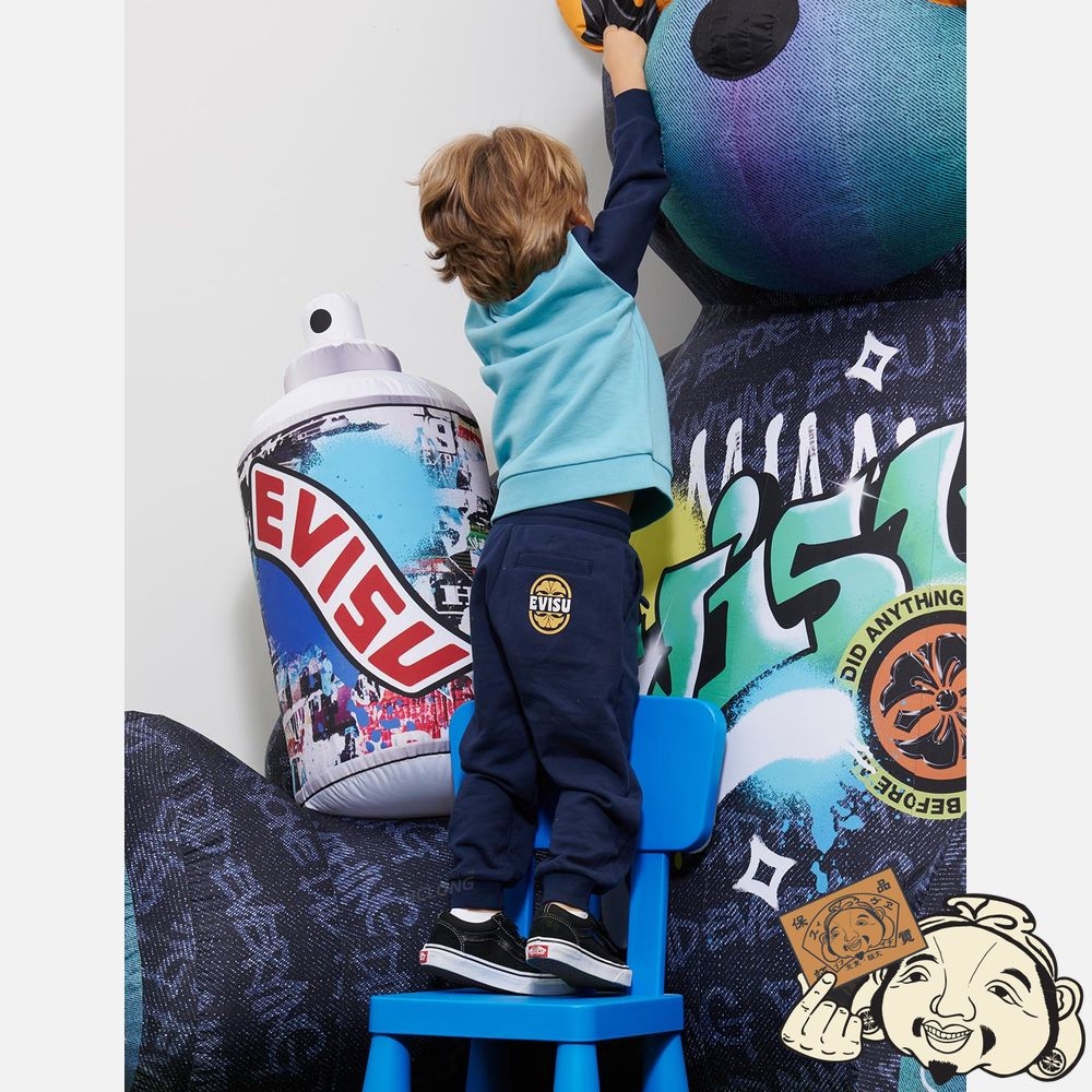 Kids Evisu DARUMA BUDDIES PRINT SWEATSHIRT Bleu | 853TKRSEQ