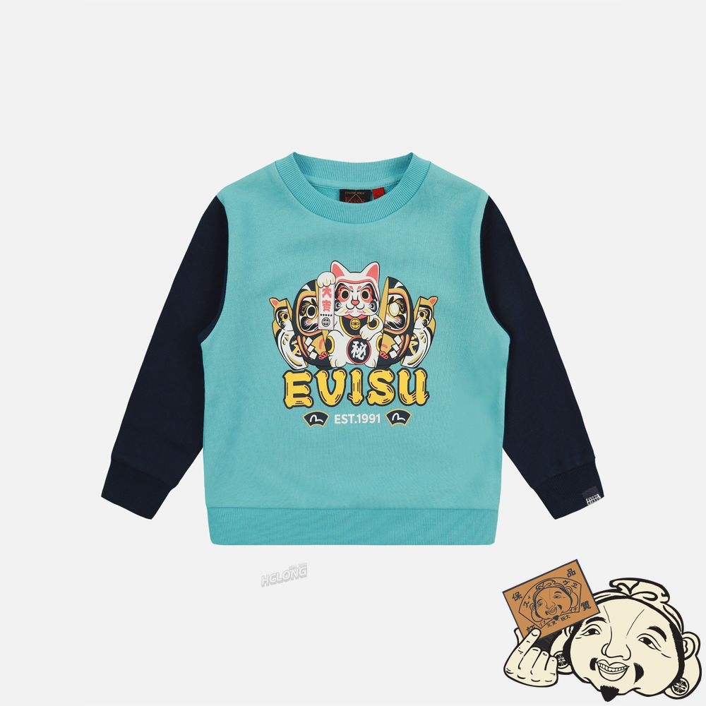 Kids Evisu DARUMA BUDDIES PRINT SWEATSHIRT Bleu | 853TKRSEQ