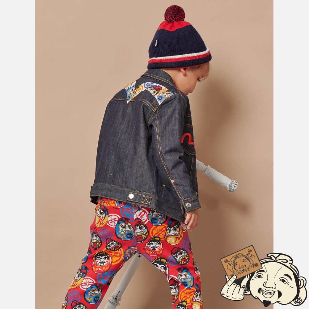 Kids Evisu DARUMA-PATTERN DAICOCK PRINT DENIM JACKET Indigo | 830JKERIC