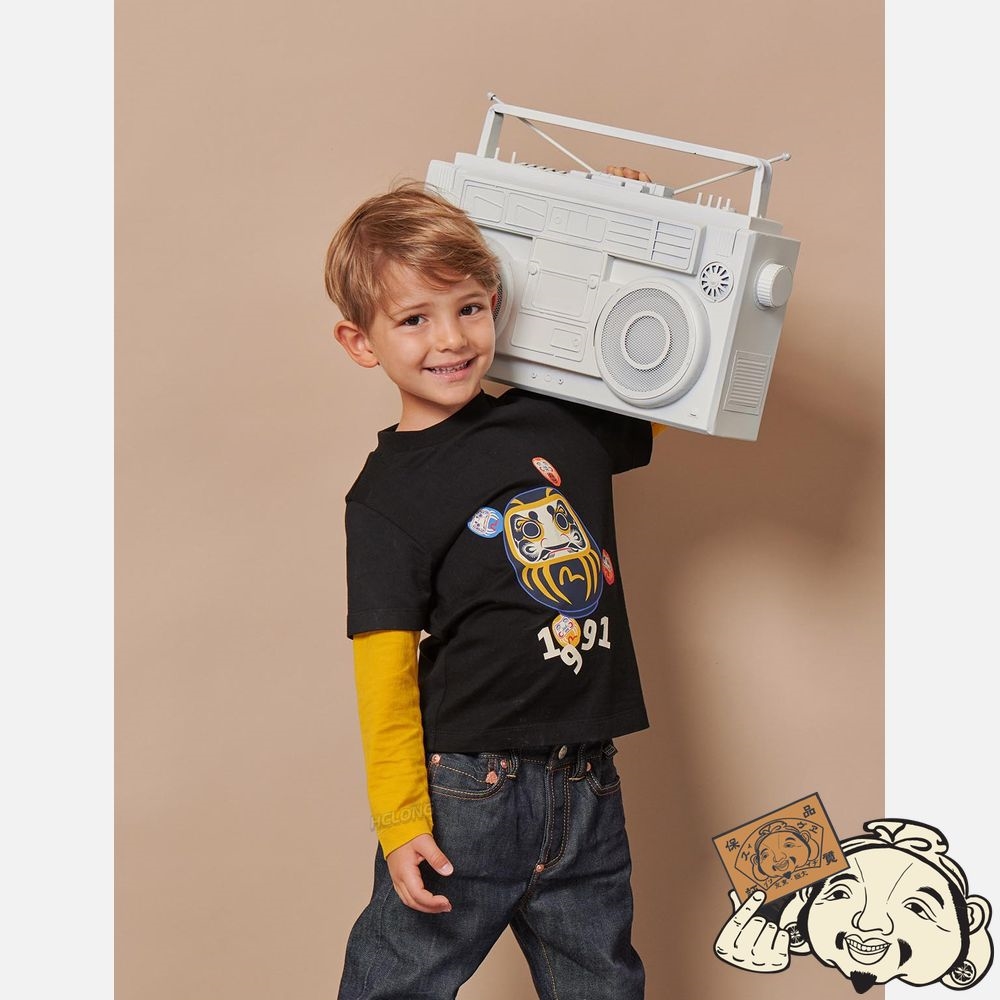 Kids Evisu DARUMA PRINT 2-IN-1 T-SHIRT Noir | 248DUKLAP