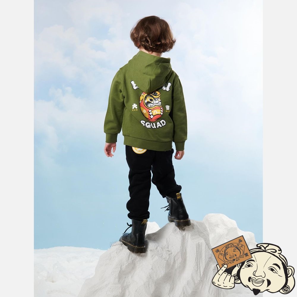 Kids Evisu DARUMA PRINT HOODED SWEATSHIRT Vert | 576MUYZBG