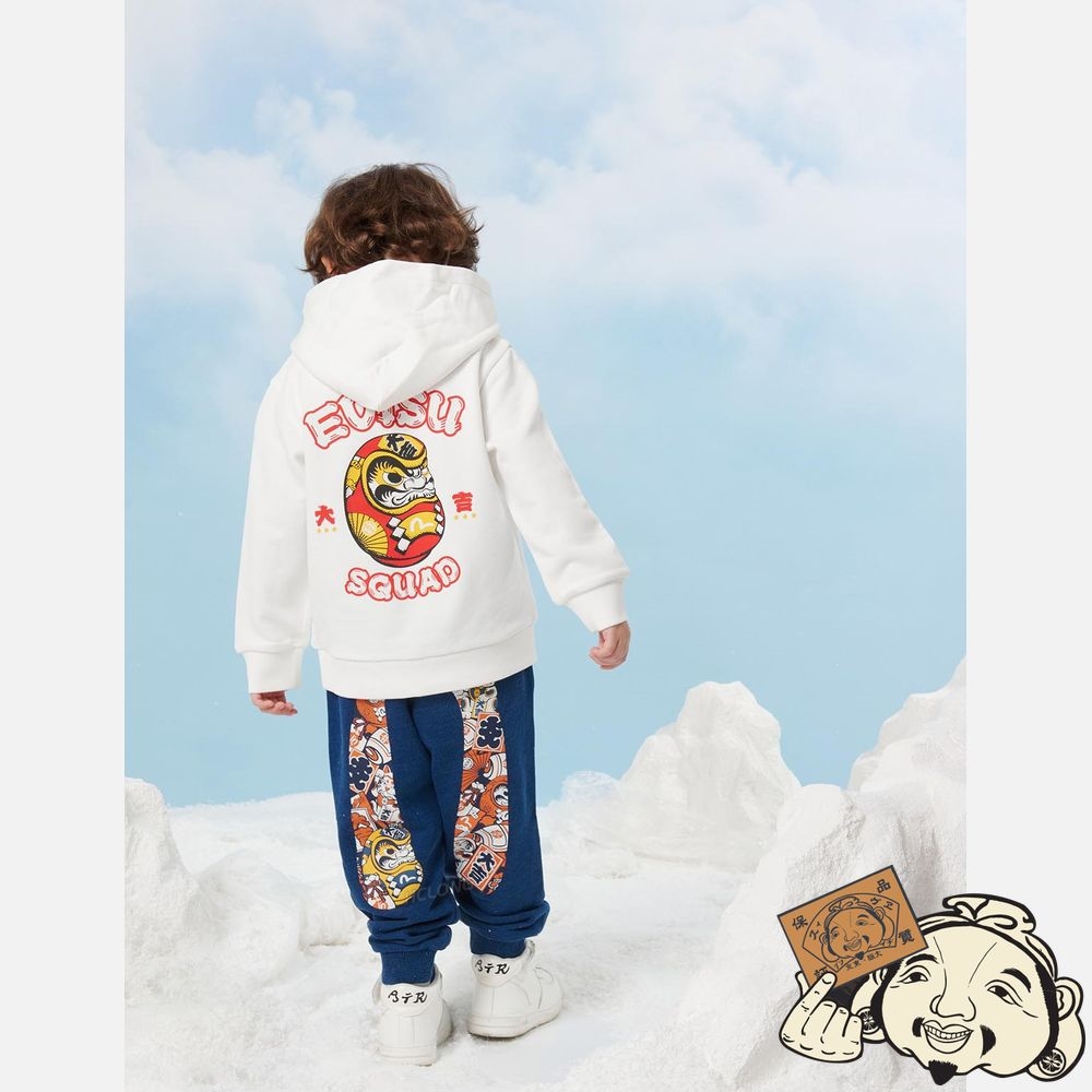 Kids Evisu DARUMA PRINT HOODED SWEATSHIRT Blanche | 712MOPIWG
