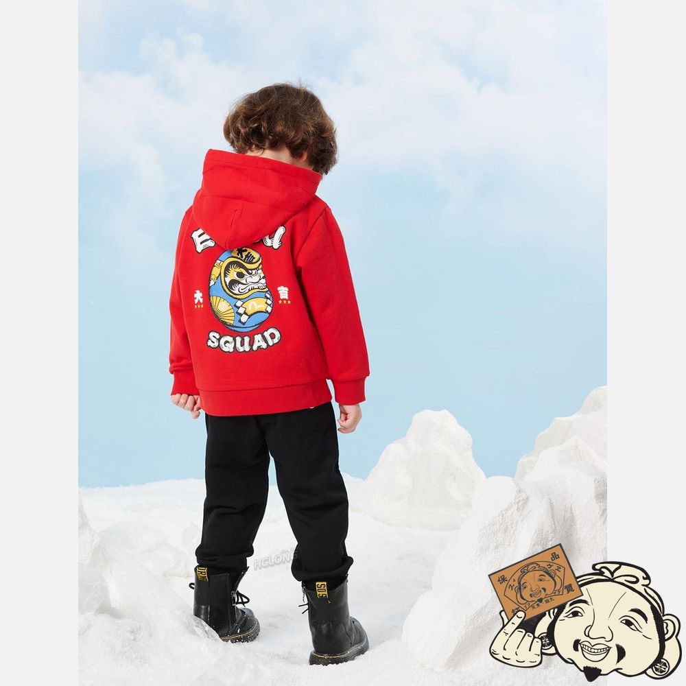 Kids Evisu DARUMA PRINT HOODED SWEATSHIRT Rouge | 890WIYKOJ