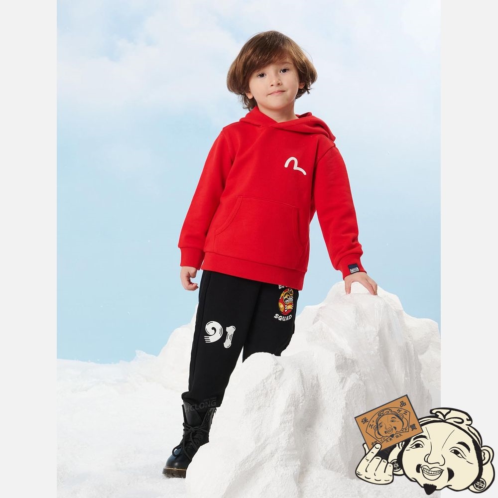 Kids Evisu DARUMA PRINT HOODED SWEATSHIRT Rouge | 890WIYKOJ