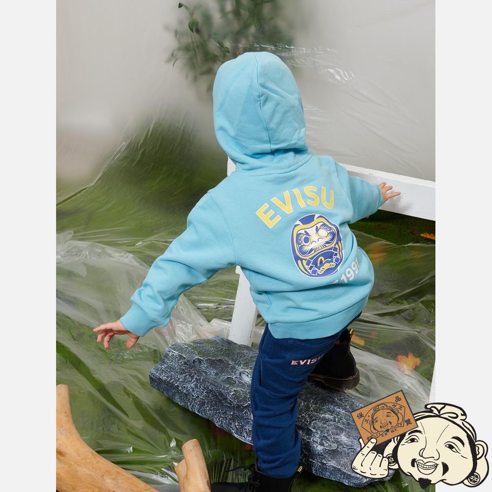 Kids Evisu DARUMA PRINT HOODIE Bleu | 087WOUSMX