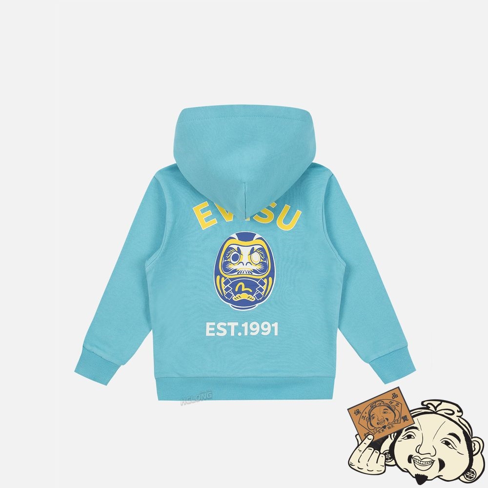 Kids Evisu DARUMA PRINT HOODIE Bleu | 087WOUSMX
