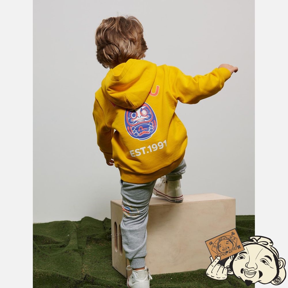 Kids Evisu DARUMA PRINT HOODIE Jaune | 069FNUZHD