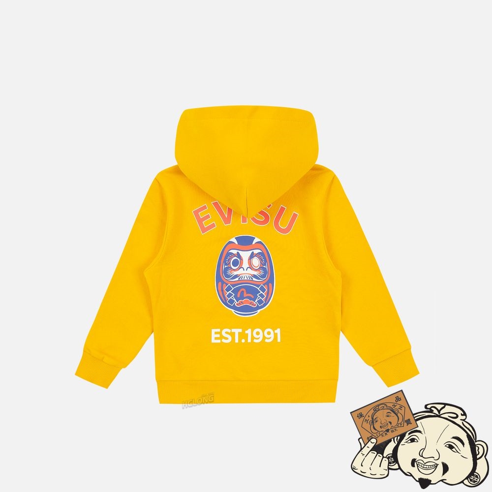 Kids Evisu DARUMA PRINT HOODIE Jaune | 069FNUZHD