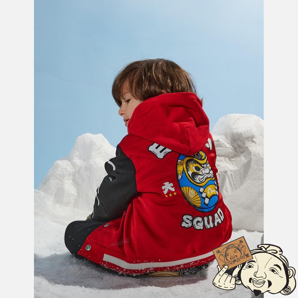 Kids Evisu DARUMA PRINT PADDED BOMBER JACKET Rouge | 678BUMWZI