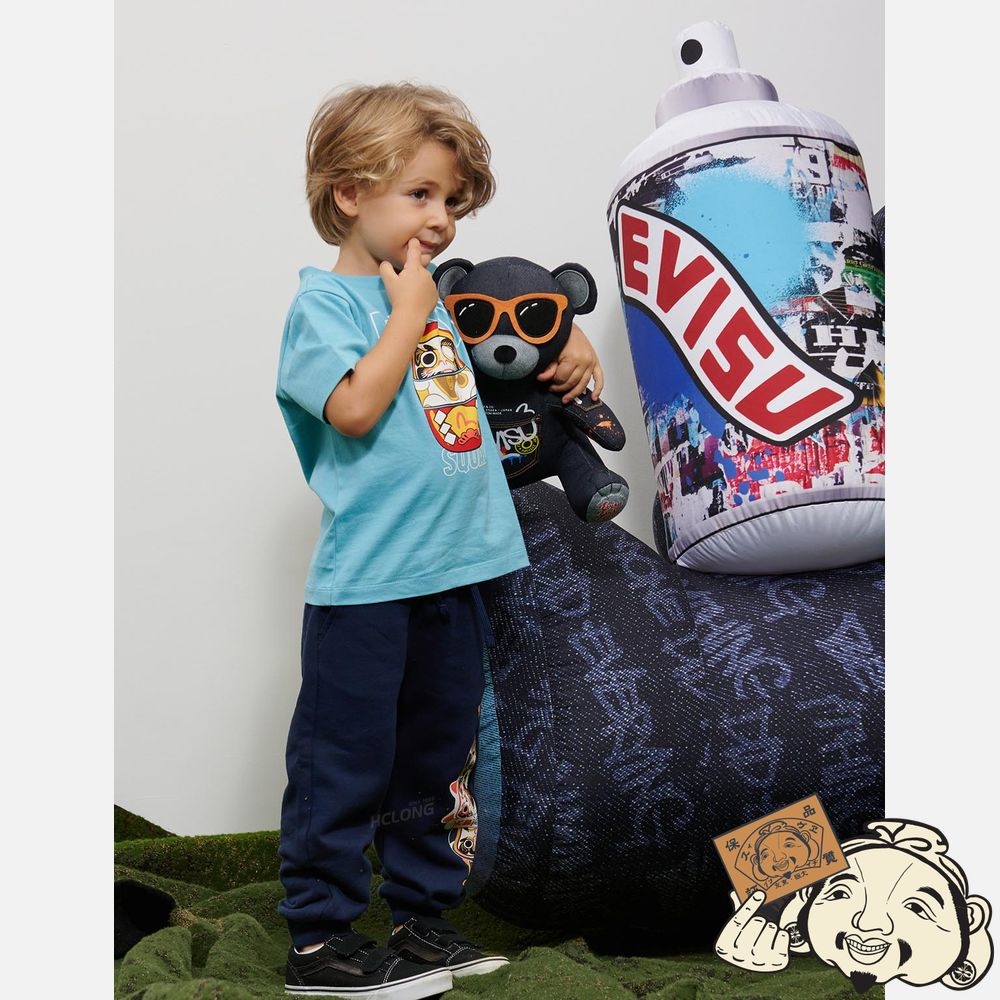 Kids Evisu DARUMA STACKING DOLL PRINT T-SHIRT Bleu | 428EAGDLQ