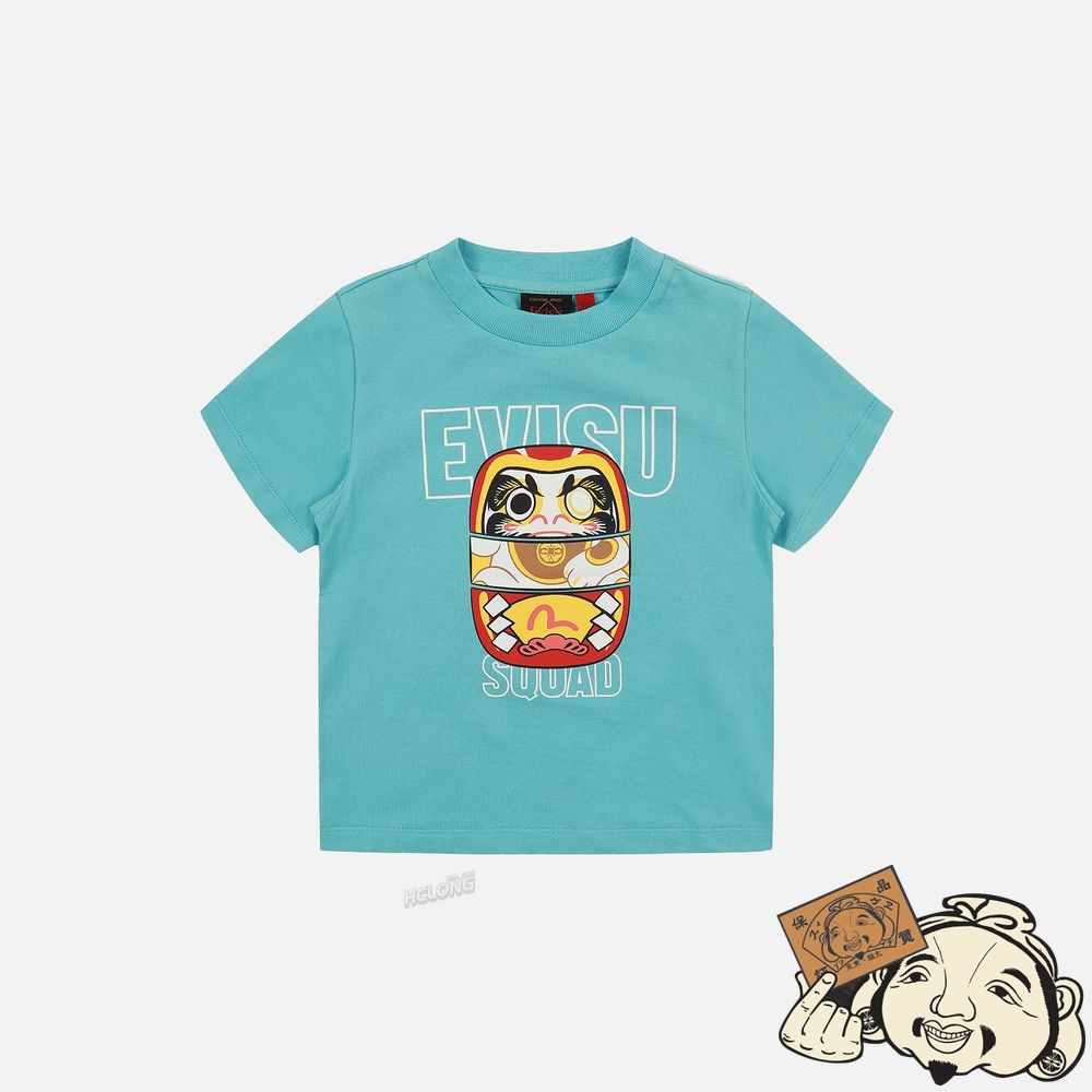 Kids Evisu DARUMA STACKING DOLL PRINT T-SHIRT Bleu | 428EAGDLQ