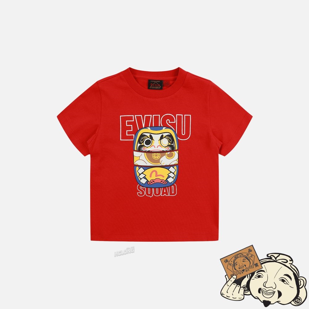 Kids Evisu DARUMA STACKING DOLL PRINT T-SHIRT Rouge | 895IHAGRQ